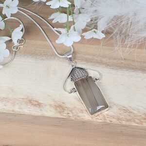 Vintage Style Brown Agate Bar Gemstone Pendant Necklace Country Boho Whimsi New